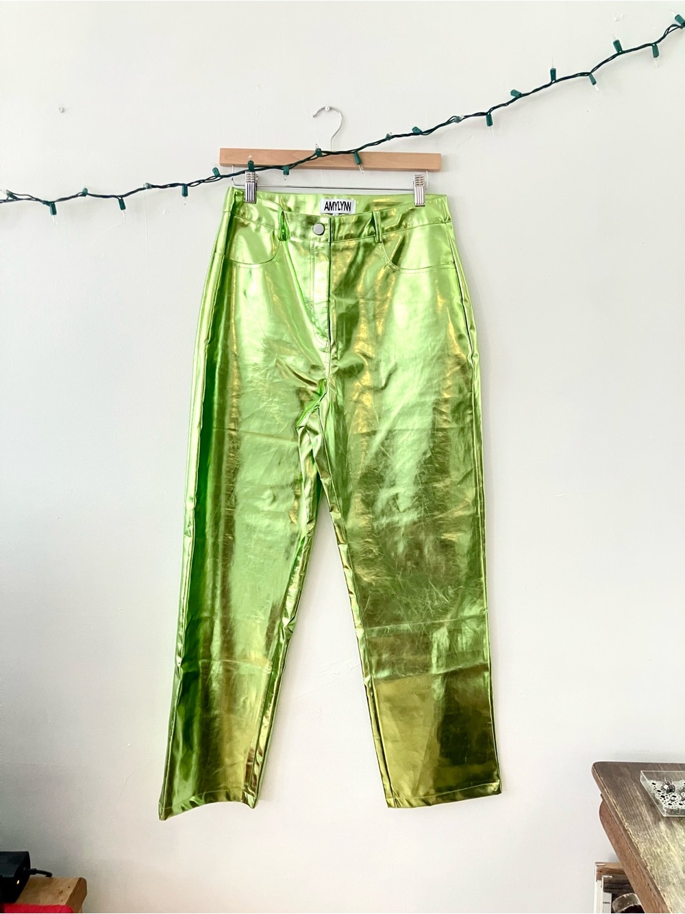 NWOT AMYLYNN Lime Green Neon Iridescent Pants